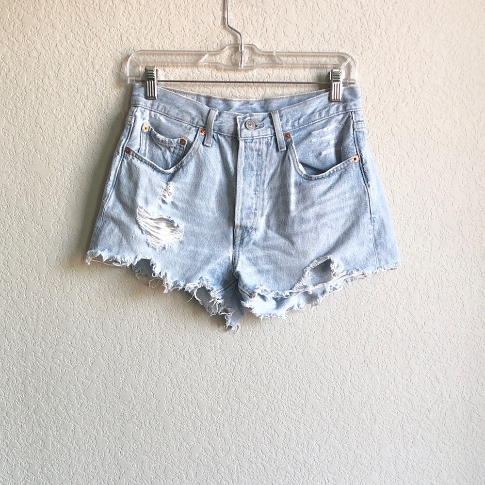 Levi’s Womens 501 Jean Shorts Button Fly Cutoff Distressed Denim